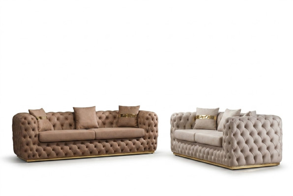 Ensemble de canapés rembourrés 3+3 places Chesterfield Suite de luxe en cuir.
