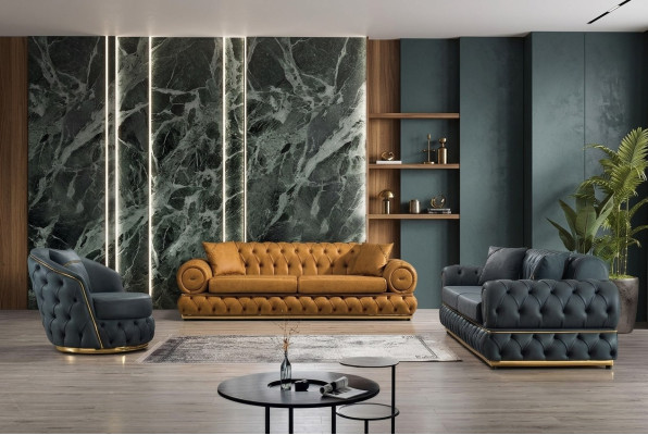 Ensemble de canapé Luxe Chesterfield 3+3+1 Fauteuil Canapés en cuir