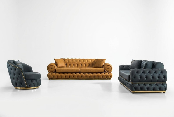 Ensemble de canapé Luxe Chesterfield 3+3+1 Fauteuil Canapés en cuir