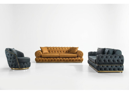 Ensemble de canapé Luxe Chesterfield 3+3+1 Fauteuil Canapés en cuir