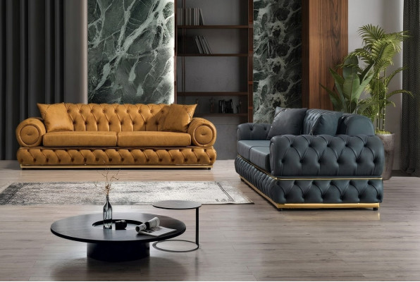 Ensemble de canapés Chesterfield de luxe Suite 3+3 places Fauteuil en cuir 2 pièces