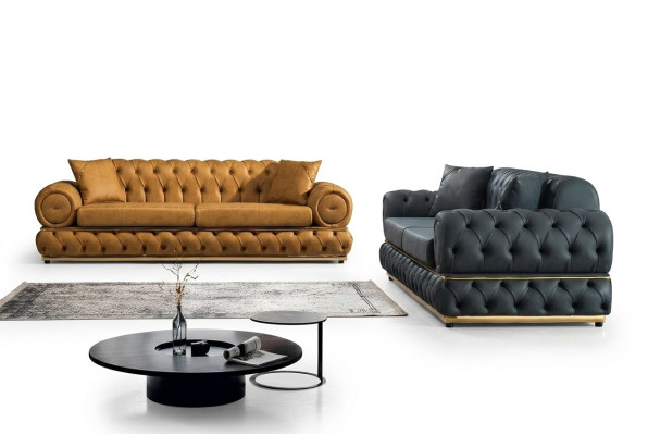 Ensemble de canapés Chesterfield de luxe Suite 3+3 places Fauteuil en cuir 2 pièces