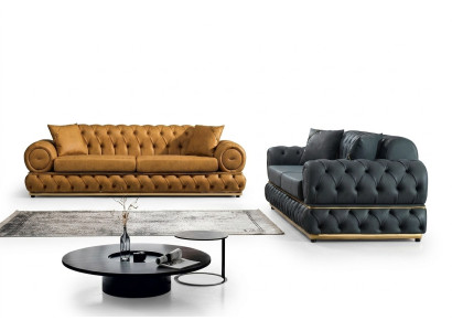 Ensemble de canapés Chesterfield de luxe Suite 3+3 places Fauteuil en cuir 2 pièces