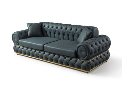 Canapé 3 places Chesterfield Rembourrage Canapés Trois places Cuir Salon Meubles Bleu  