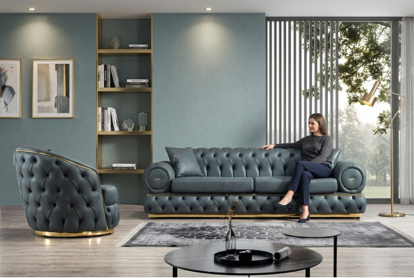 Ensemble canapé 3+1 places canapé canapés fauteuil en cuir de luxe Chesterfield