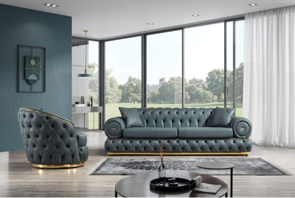 Ensemble canapé 3+1 places canapé canapés fauteuil en cuir de luxe Chesterfield