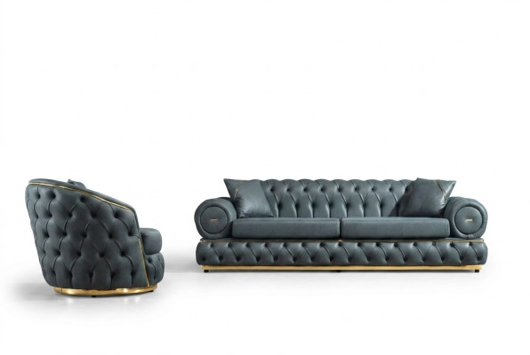 Ensemble canapé 3+1 places canapé canapés fauteuil en cuir de luxe Chesterfield