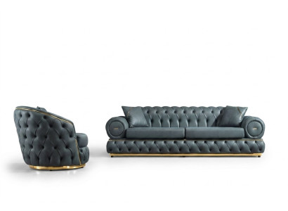 Ensemble canapé 3+1 places canapé canapés fauteuil en cuir de luxe Chesterfield