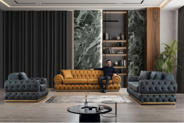 Ensemble de canapés 3+3+1 places Fauteuil Canapés en cuir de luxe Chesterfield