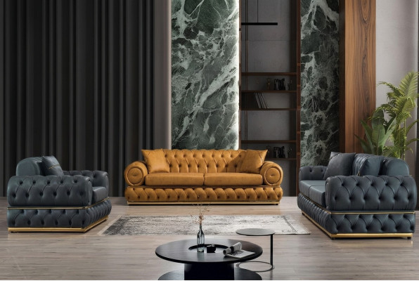 Ensemble de canapés 3+3+1 places Fauteuil Canapés en cuir de luxe Chesterfield