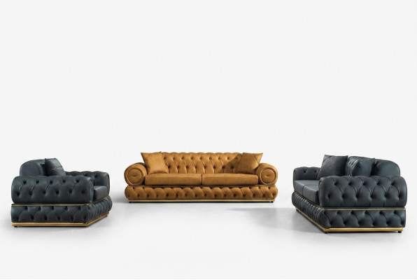 Ensemble de canapés 3+3+1 places Fauteuil Canapés en cuir de luxe Chesterfield