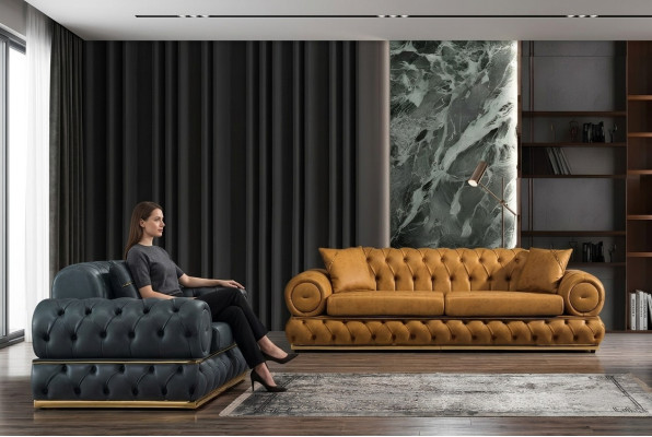 Ensemble de canapé de luxe Chesterfield 3+1 places Ensemble de canapé Fauteuil Canapés Rembourrage