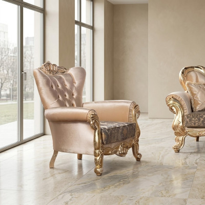 Fauteuil Siège Place Design Salle de séjour Rembourrage nouveau Style Baroque Rococo Luxe Beige