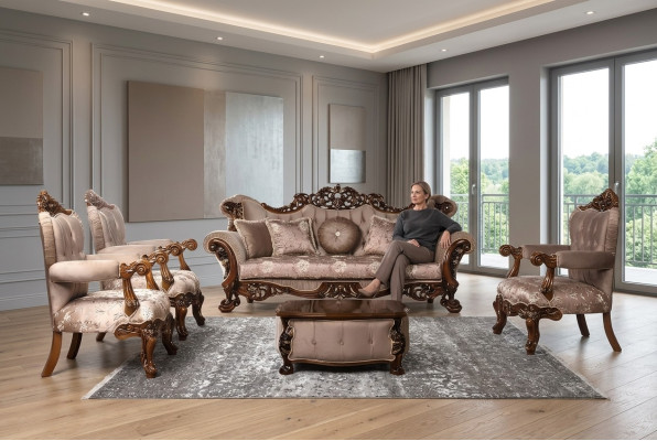 Ensemble canapé 3+1+1, Fauteuil en Tissu de Luxe pour Salon Baroque