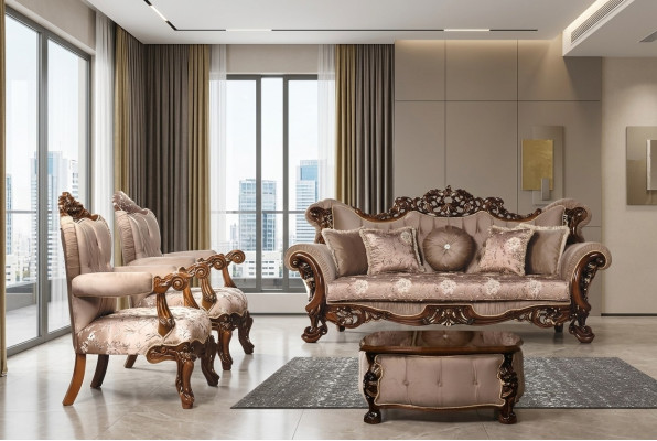 Ensemble canapé 3+1+1, Fauteuil en Tissu de Luxe pour Salon Baroque