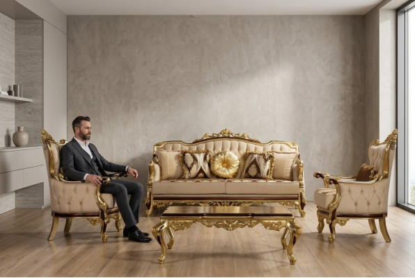 Ensemble de canapés Suite 3+1+1 Canapé Fauteuils Fauteuil Luxueux Ensemble Design Baroque Canapé
