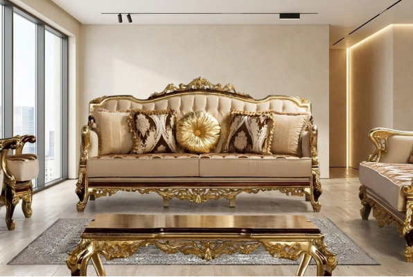 Canapé trois places 3 places Baroque Rococo Luxe Canapé Tissu Textile Design