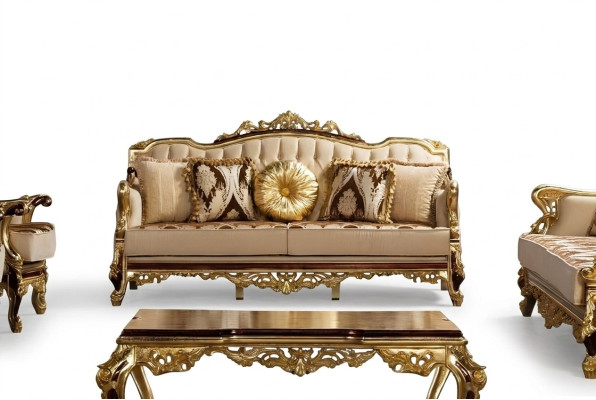 Canapé trois places 3 places Baroque Rococo Luxe Canapé Tissu Textile Design