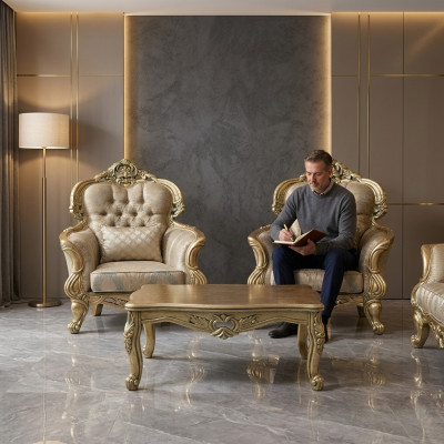 Fauteuil Fauteuil à Ailes Design Rembourrage Canapé Baroque Chesterfield Textile Salon Neuf
