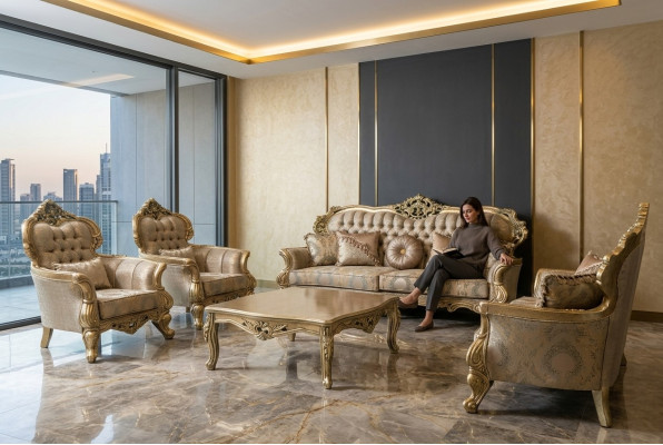 Canapé trois places Classique R style tissu Baroque Salon Nouveau