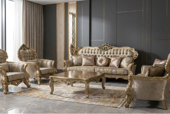 Canapé trois places Classique R style tissu Baroque Salon Nouveau