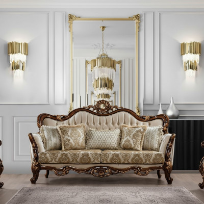 Canapé 3 places Baroque Rococo Tissu Trois Canapés 3 places Salon de luxe Style baroque