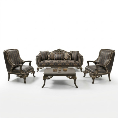 Fauteuil à ailes Fauteuil design en tissu canapé Canapé Baroque en tissu Bleu de Salon