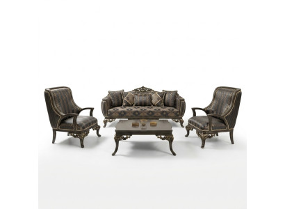 Fauteuil à ailes Fauteuil design en tissu canapé Canapé Baroque en tissu Bleu de Salon