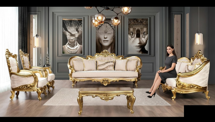 Ensemble de canapé Canapé Table basse Fauteuil Ensemble de canapés Tissu Baroque Siège 5 pièces. nouveau