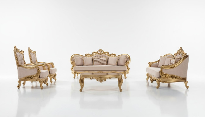 Ensemble de canapé Canapé Table basse Fauteuil Ensemble de canapés Tissu Baroque Siège 5 pièces. nouveau