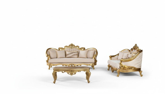Ensemble de canapé de luxe 3+3 places Fauteuil Canapés Ensemble de tissu de groupe de sièges baroques
