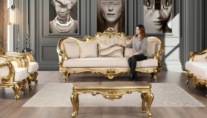 Canapé 3 places Tissu Trois canapés de style baroque de luxe pour le salon Baroque nouveau