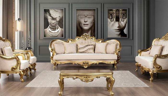 Canapé 3 places Tissu Trois canapés de style baroque de luxe pour le salon Baroque nouveau