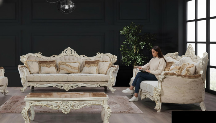 Ensemble de canapés 3+3 places Suite Canapé Canapés Fauteuil Siège Tissu Ensemble Baroque Groupe