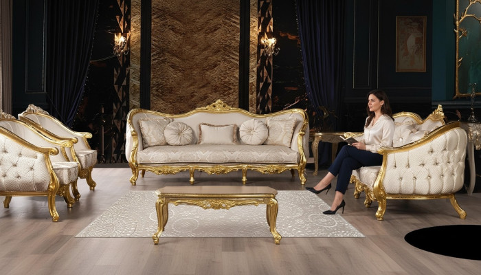 Ensemble de canapés 3+3 places Canapé Canapés Fauteuil Siège Suite Tissu Salon Baroque