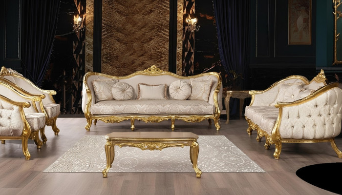 Ensemble de canapés 3+3 places Canapé Canapés Fauteuil Siège Suite Tissu Salon Baroque