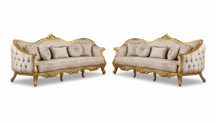 Ensemble de canapés 3+3 places Canapé Canapés Fauteuil Siège Suite Tissu Salon Baroque