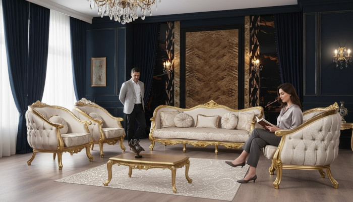 Ensemble de canapés baroques 3+1+1 Chesterfield Sofa Canapé Fauteuil Canapé Suite