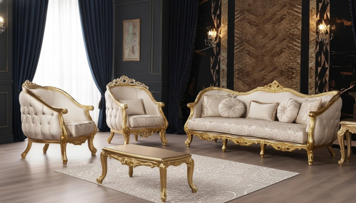 Ensemble de canapés baroques 3+1+1 Chesterfield Sofa Canapé Fauteuil Canapé Suite