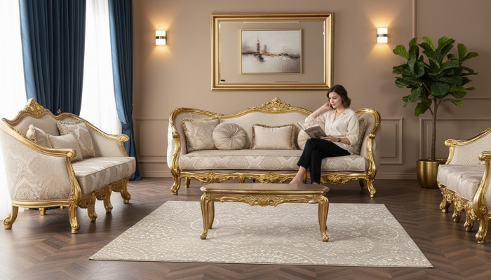 Canapé trois places Canapé baroque rococo à trois places Canapés Fauteuil en tissu Style Canapé