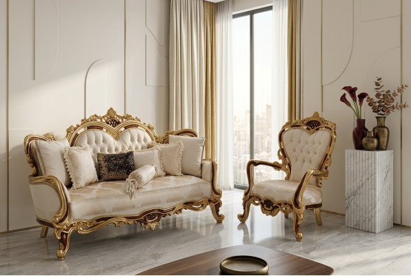 Ensemble de canapé 3+1 places Canapé Fauteuil Canapé Suite de luxe Groupe de tissu Baroque