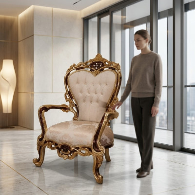 Fauteuil à aile Fauteuil de luxe Design Tissu Canapé Chesterfield Or neuf