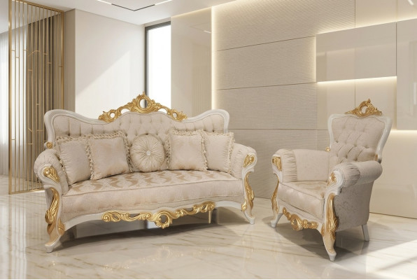 Groupe de canapés de luxe 3+1 places en tissu Suite Canapé Canapés Fauteuil Baroque neuf