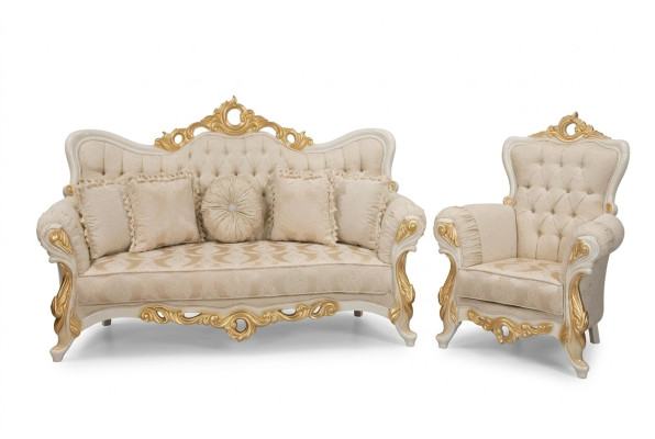 Groupe de canapés de luxe 3+1 places en tissu Suite Canapé Canapés Fauteuil Baroque neuf