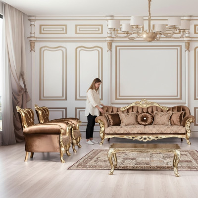 Ensemble de canapés 3+1+1 places, suite de luxe Baroque pour salon avec canapé et fauteuils.
