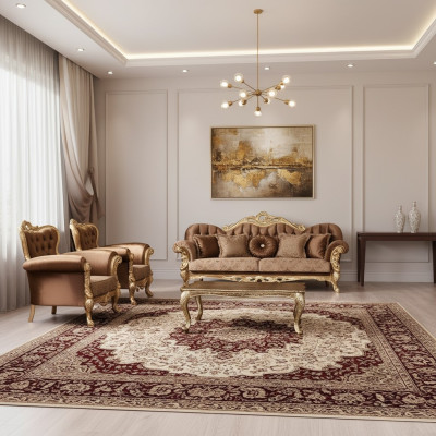 Ensemble de canapés 3+1+1 places, suite de luxe Baroque pour salon avec canapé et fauteuils.