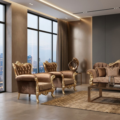 Fauteuil à ailes Fauteuil Baroque Canapé Rembourrage Chesterfield Siège Textile neuf