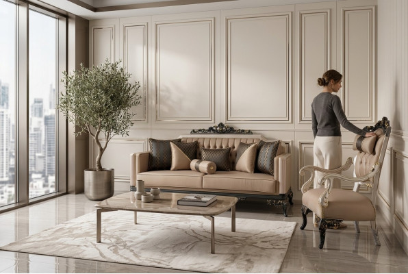 Canapé trois places Canapé baroque Rococo 3 places Canapé Fauteuils Tissu Canapé Neuf