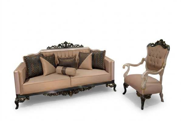 Canapé trois places Canapé baroque Rococo 3 places Canapé Fauteuils Tissu Canapé Neuf
