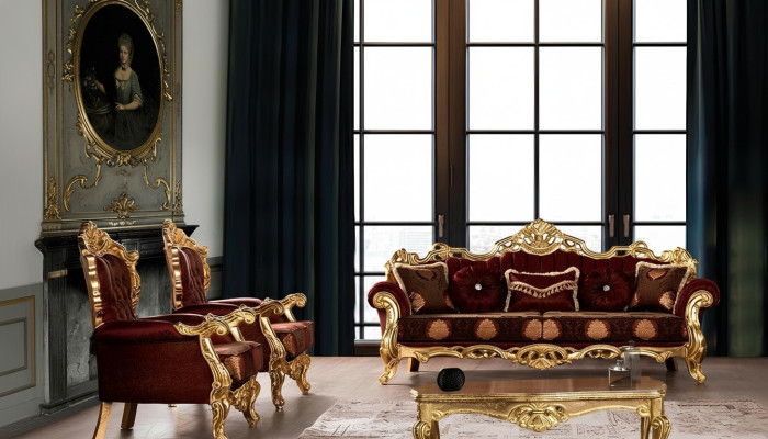 Suite Canapés Fauteuil Canapé ensemble 3+1+1 places Tissu de luxe Salle de séjour baroque